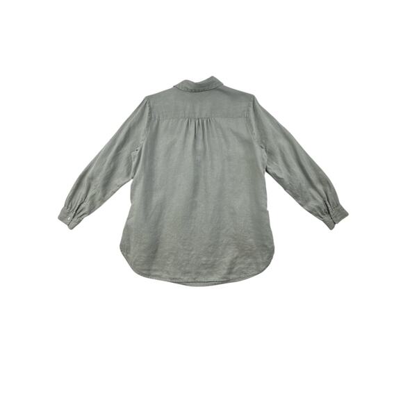 Soft Surroundings Top 100% Linen Womens Large Green Popover Blouse Langenlook - Picture 5 of 10